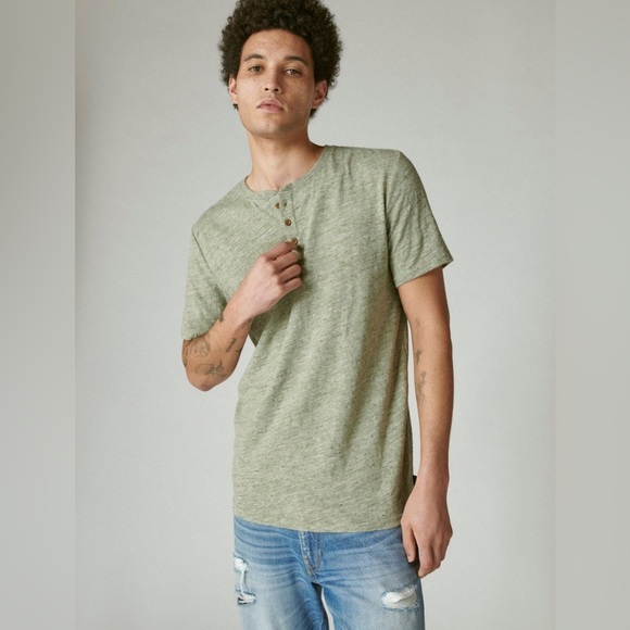 Lucky Brand Men’s Linen Short Sleeve Henley in Green Size L - Picture 1 of 7
